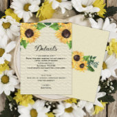 Rustieke gouden zonnebloemen trouwdetails kaart