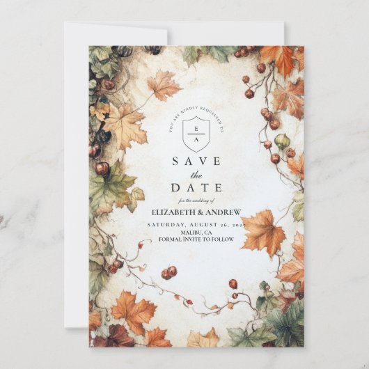 Rustieke Grapevine herfstbruiloft Save The Date (Voorkant)