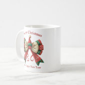 Rustieke grappige kerstboog met elfen pet koffiemok (Voorkant links)