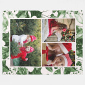 Rustieke Green Holly Drie Foto Collage Vakantie Fleece Deken (Voorkant (Horizontaal))