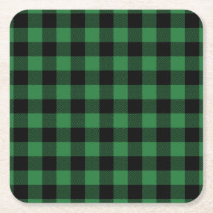 Rustieke Green Plaid Patroon Vakantie Vierkante Kartonnen Onderzetter