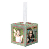 Rustieke Green Wood Cube Foto Ornament (Voorkant hoekig)