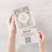 Rustieke Green Woodland Varen Bruiloft QR CODE All In One Uitnodiging (Afscheurbaar)