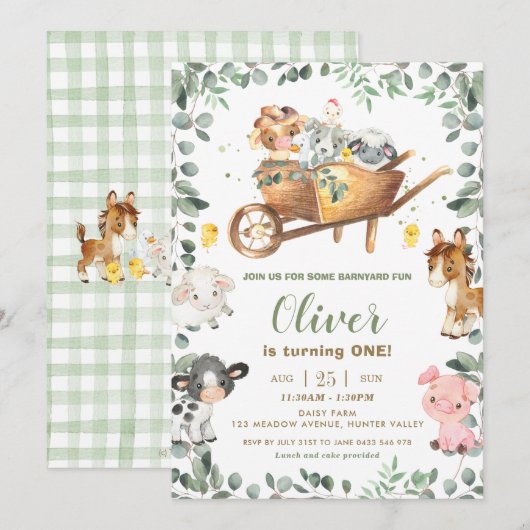 Rustieke Greenery Farm Dieren Barnyard Verjaardag Kaart (Voorkant / Achterkant)