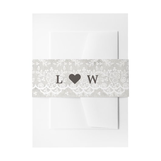 Rustieke Grey & White Lace Belly Band met Initiale Uitnodigingen Wikkel (Voorkant Voorbeeld)