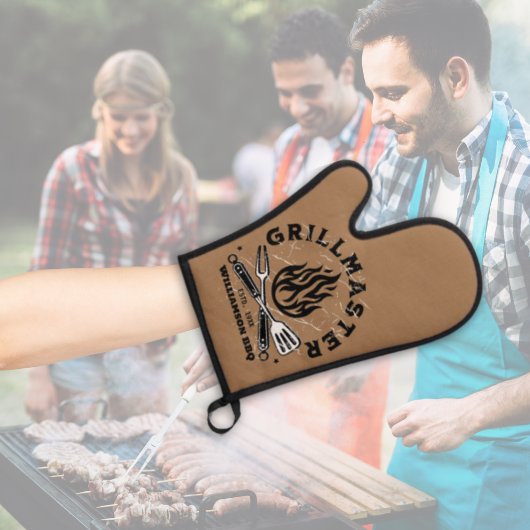 Rustieke GRILLMASTER Custom Bruin en Wit Ovenwant & Pannenlap Set