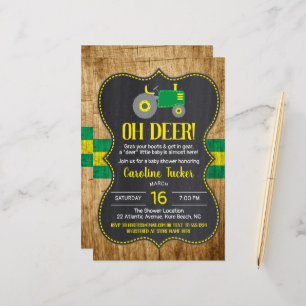 Rustieke Groen Gele Tractor Baby shower Invitation