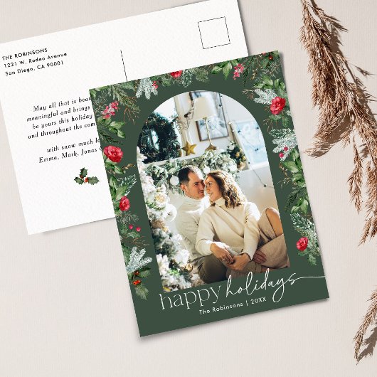 Rustieke groene botanische gebladerte boog 1Photo Briefkaart