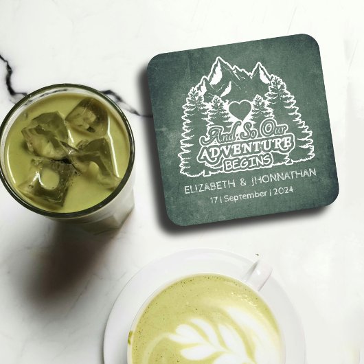 Rustieke Groene Chalkboard Pine tree Mountain Brui Vierkante Kartonnen Onderzetter