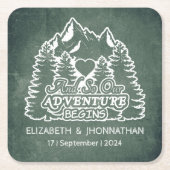 Rustieke Groene Chalkboard Pine tree Mountain Brui Vierkante Kartonnen Onderzetter (Voorkant)