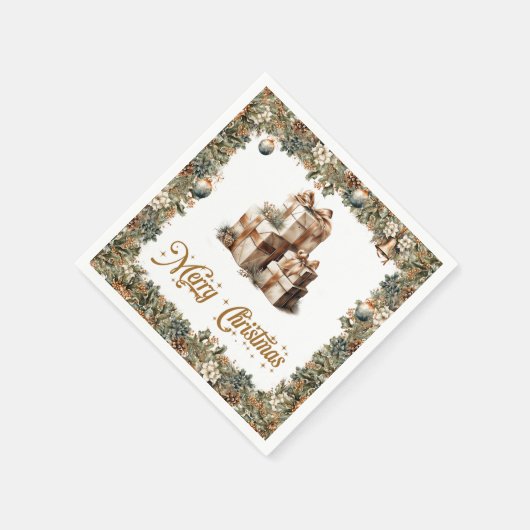 rustieke groene en gouden kerstcadeaus servet (Hoek)