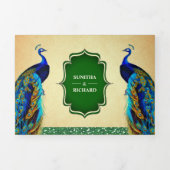 Rustieke Groene Indiase pauw veren bruiloft Drieluik Uitnodiging (Cover)