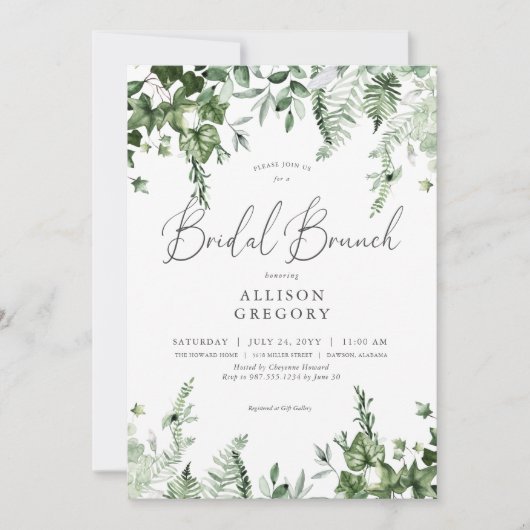 Rustieke Groene Ivy & Sage Bruidsbrunch Kaart (Voorkant)