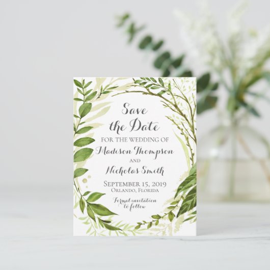 Rustieke Groene Krans Bruiloft Save The Date Kaart (Staand voorkant)