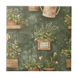 Rustieke groene kruiden vintage cottage keramiek tegeltje