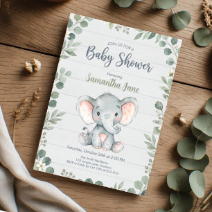 Rustieke Groene Olifant Baby Shower Kaart
