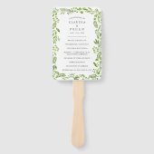 Rustieke groene olijfblad kader trouwprogramma handwaaier (Voorkant)