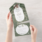 Rustieke Groene Pine Winter Sparkle Details All In One Uitnodiging (Afscheurbaar)