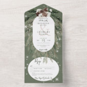 Rustieke Groene Pine Winter Sparkle Details All In One Uitnodiging (Binnen)