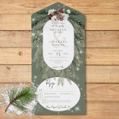 Rustieke Groene Pine Winter Sparkle Details All In One Uitnodiging