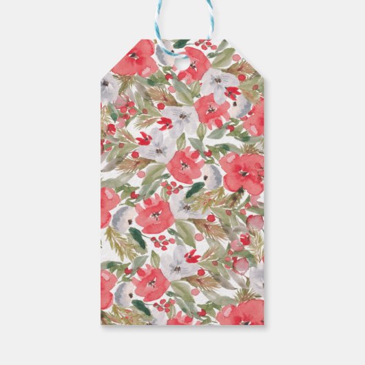 Rustieke groene rode bloemenkrans vrolijk kerstfee cadeaulabel (Achterkant)