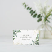 Rustieke Groene Tinten Goud Eucalyptus QR Code Visitekaartje (Staand voorkant)