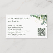 Rustieke Groene Tinten Goud Eucalyptus QR Code Visitekaartje (Achterkant)