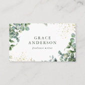 Rustieke Groene Tinten Goud Eucalyptus QR Code Visitekaartje (Voorkant)