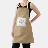Rustieke groene waterverf wit goud monogram schort (Insitu)