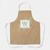 Rustieke groene waterverf wit goud monogram schort (Voorkant)