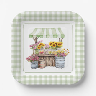Rustieke groene wilde bloem zonnebloemen boerenmar papieren bordje