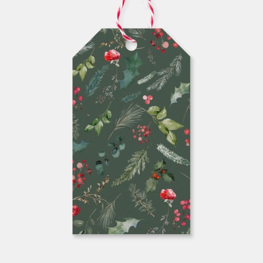Rustieke Groene Winter Botanische Vakantie Kerstmi Cadeaulabel (Achterkant)