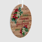 Rustieke Grootouders 1e Kerstmis Poinsettia Ornament (voorkant)