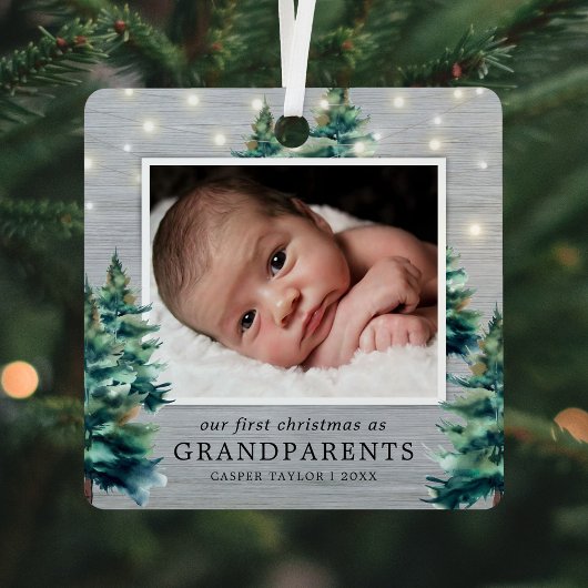 Rustieke grootouders eerste kerstboom metalen ornament