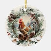 Rustieke haan boerderij dier Kerstmis dennenkrans Keramisch Ornament (Voorkant)