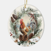 Rustieke haan boerderij dier Kerstmis dennenkrans Keramisch Ornament (Links)