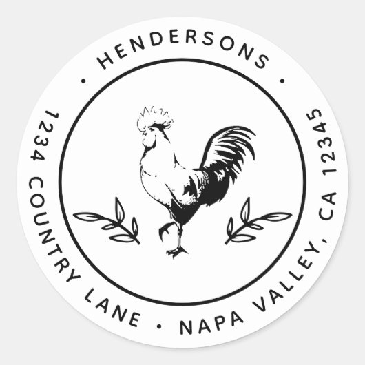 Rustieke Haan Rond Retouradres Ronde Sticker (Voorkant)
