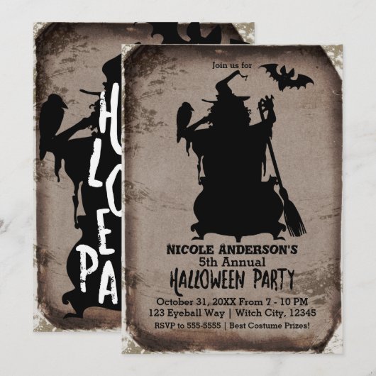 rustieke Halloween heks ketel feest Kaart (Voorkant / Achterkant)