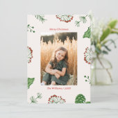 Rustieke Hand-Drawn Mistletoe Pine Kerstfoto Feestdagenkaart (Staand voorkant)