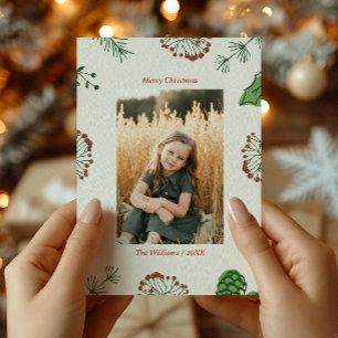 Rustieke Hand-Drawn Mistletoe Pine Kerstfoto Feestdagenkaart