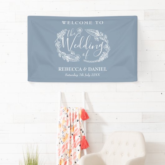 Rustieke Hand-getekende Floral Garland Script brui Spandoek (Insitu)