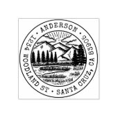 Rustieke Hand-getrokken Berg Ronde Retouradres Rubberstempel (Afrduk)