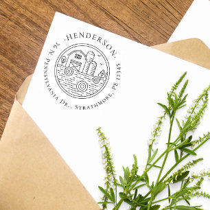 Rustieke Hand-getrokken Boerderij Familie Terugkee Rubberstempel