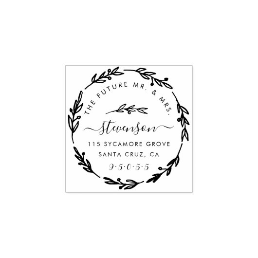 Rustieke Hand getrokken bruiloft krans retour adre Rubberstempel (Afrduk)