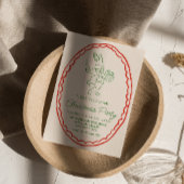 Rustieke Hand Getrokken Groene Rode Kerst Konijn P Kaart