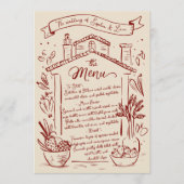 Rustieke Hand Getrokken Italiaanse Trouwmenu Rode Menu (Voorkant)