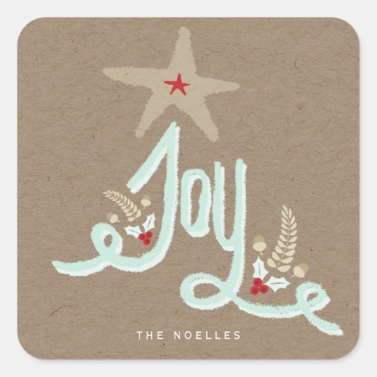 Rustieke Hand Lettered Joy Kraft Holiday Sticker (Voorkant)