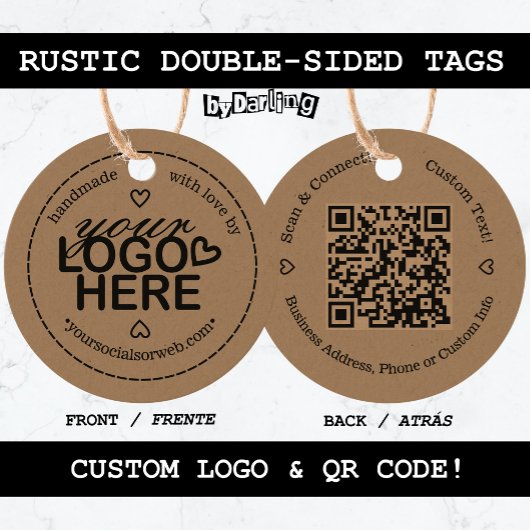 Rustieke handgemaakt met liefde Custom Logo QR Cod Bedankjes Labels