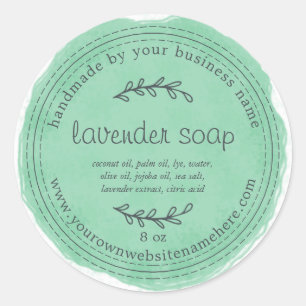 Rustieke Handgemaakte Lavendel Zeep Waterverf Groe Ronde Sticker