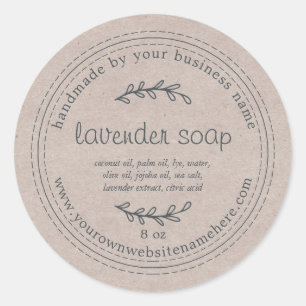 Rustieke Handgemaakte Lavendelzeep Kraft Papier Ronde Sticker